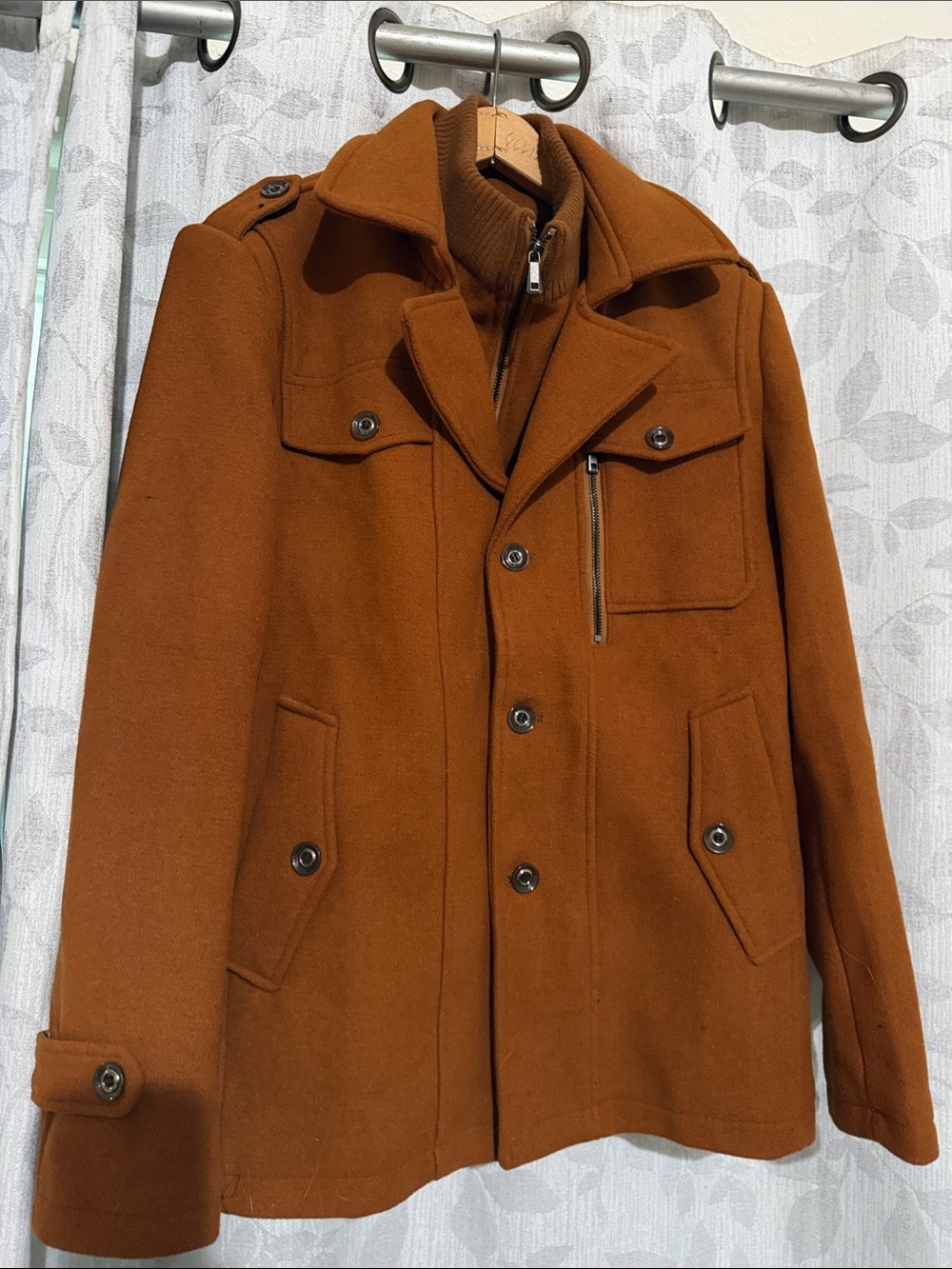 Men's Camel Wool Blend Military-Inspired Pea Coat size M - Picture 3 of 11